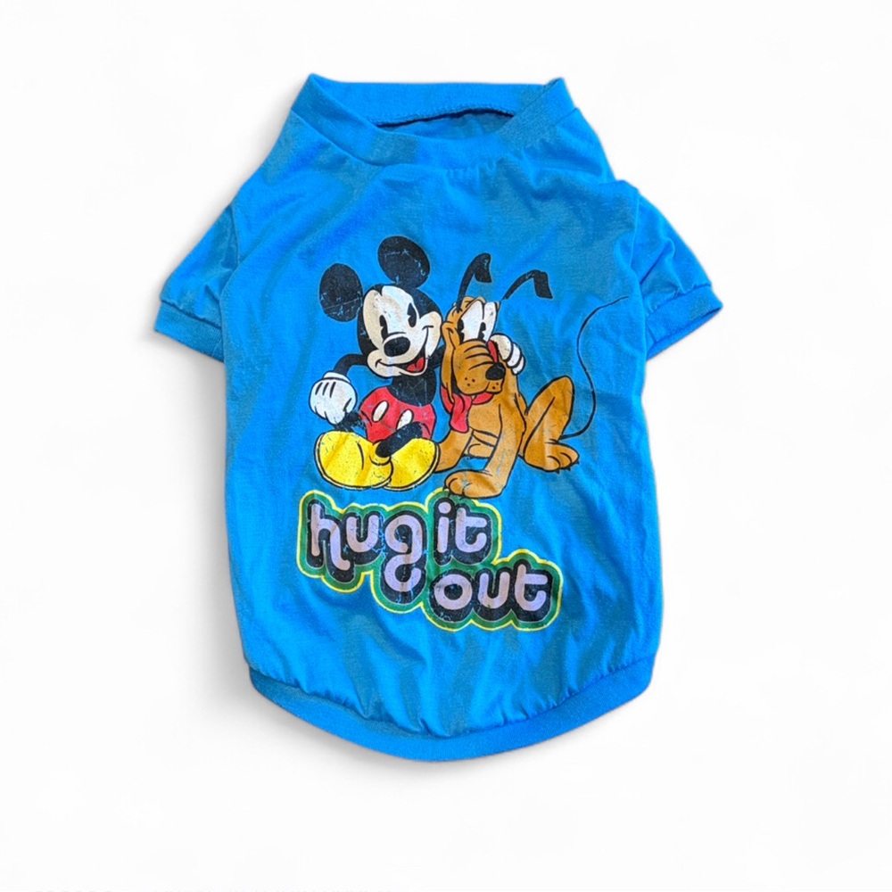 Disney Mickey Pluto Hug It Out Dog Shirt Blue